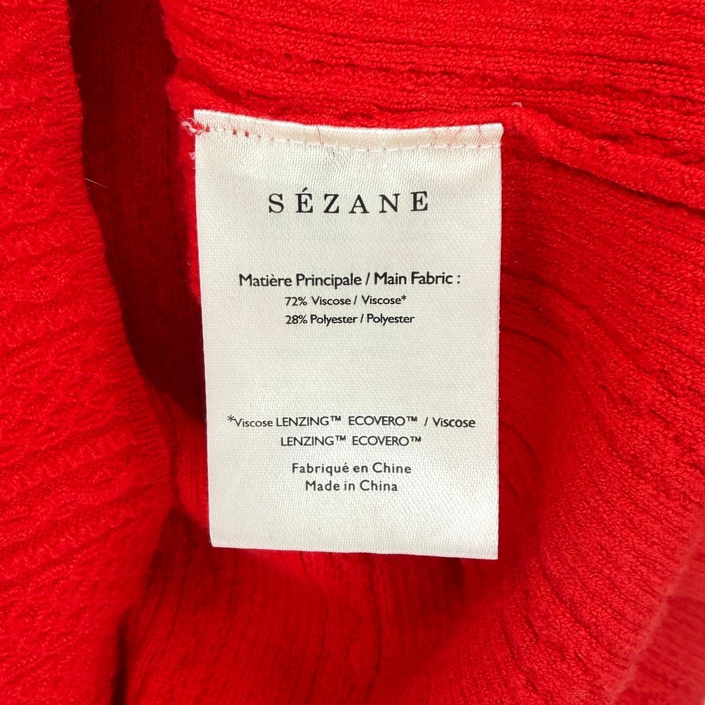 SEZANE Alessia Top Womens Large Red Square Neck Knit Puff Sleeve Sweater French - Picture 11 of 16